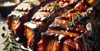 Costillas de Res Asadas a la piña, ajo y romero hechas en asador